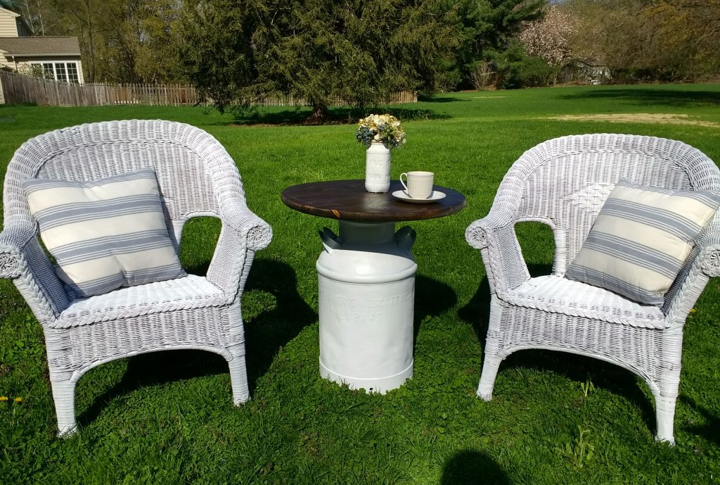 Painting Wicker Chairs and a Milk Can Table, How to Paint Wicker and a