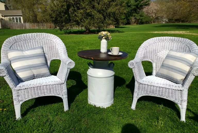 Painting Wicker Chairs and a Milk Can Table, How to Paint Wicker and a