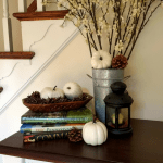 Farmhouse white pumpkin decor, fall foyer entryway decor #falldecor #centerpiece #farmhouse #autumn