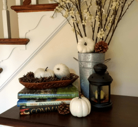 Farmhouse white pumpkin decor, fall foyer entryway decor #falldecor #centerpiece #farmhouse #autumn