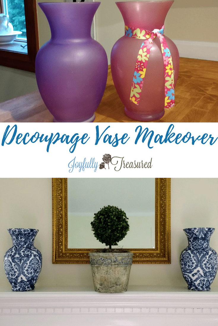 Decoupage Vase makeover before and after Joyfully Treasured
