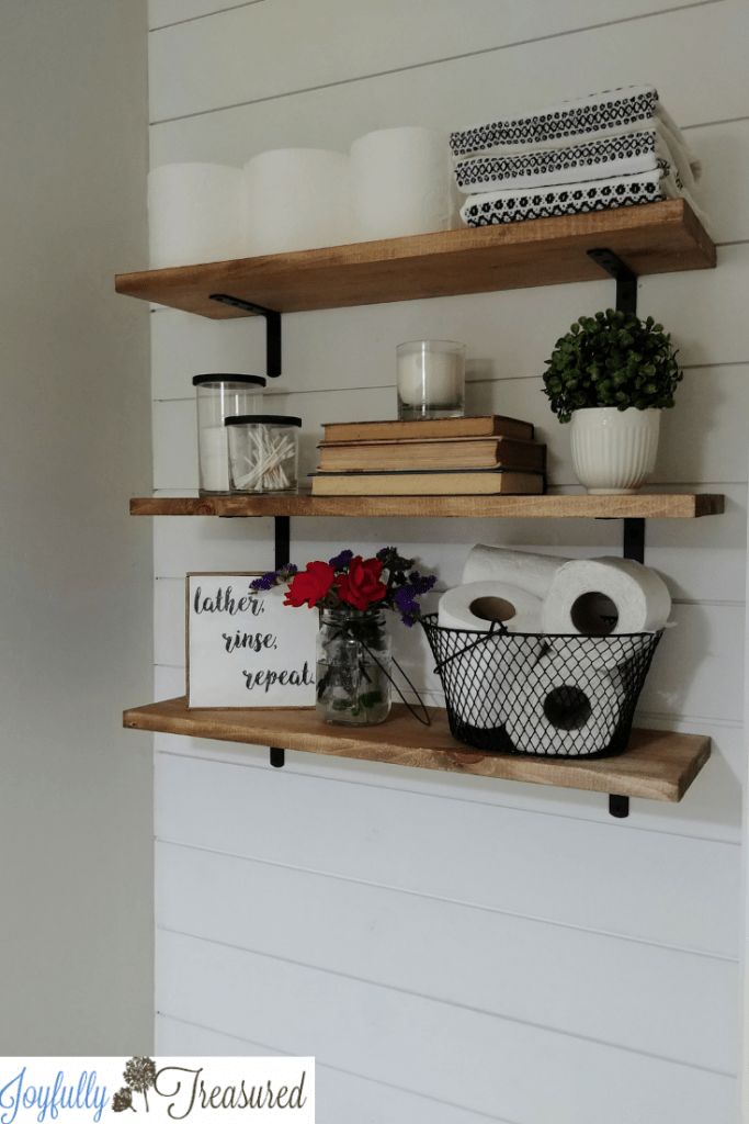 Floating shelves on sale above toilet