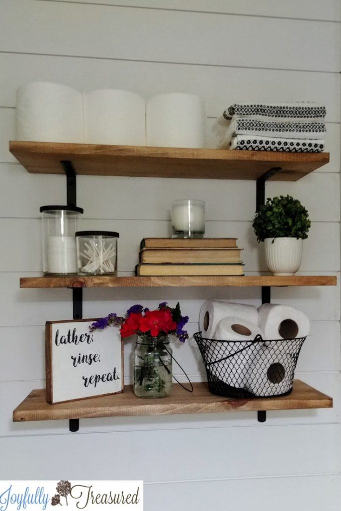 Farmhouse Shelves Above the Toilet (for less than $20!) - Joyfully Treasured