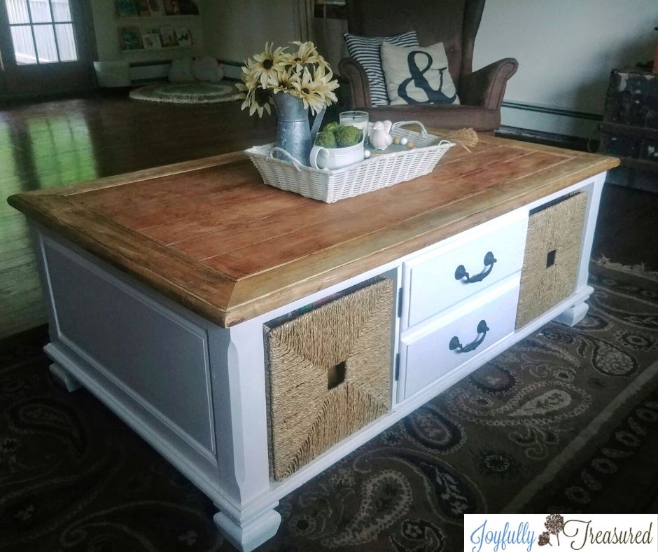 How To Refinish A Table Top Farmhouse Coffee Table Makeover Joyfully Treasured