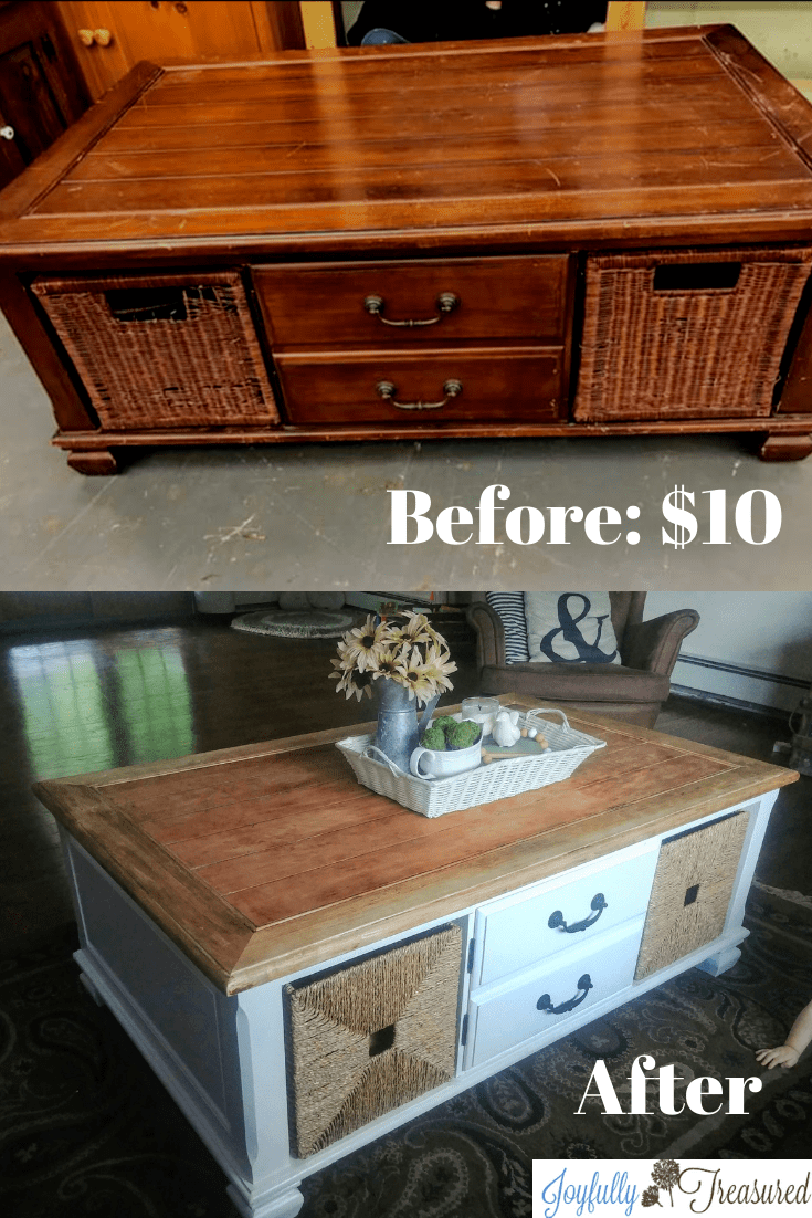 How to Refinish a Table Top, Farmhouse Coffee Table Makeover - Joyfully Treasured