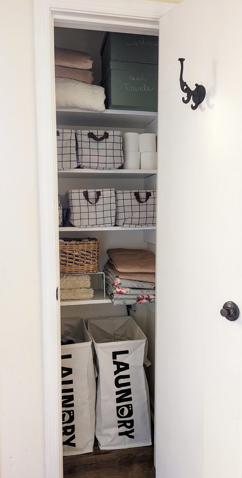 Dollar Tree Linen Closet Organization - Joyfully Treasured