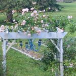 Solar chandelier under rose arbor