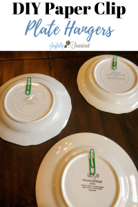 How to hang plates on the wall, DIY plate hangers with paper clips, felt, and hot glue #homediy #budgetdecor #farmhousedecor #walldecor #DIY