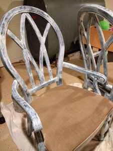 Painting fabric chairs, Paint over painted wood with latex with a gripping primer. #paintprojects #diy