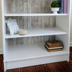 Paint over laminate shelves with BIN primer and latex paint. Easy DIY IKEA furniture flip using contact paper! #diy #makeover #furnitureflips #furnituremakeover #beforeandafter #ikeamakeover