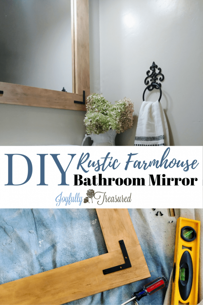 DIY bathroom sheet mirror makeover for a $100 powder room makeover #homediy #budgetdecor #farmhouse #bathroomdecor