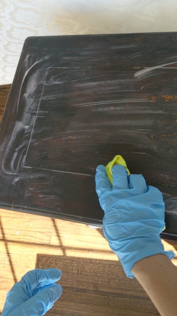 Stripping a dark wood table with citristrip
