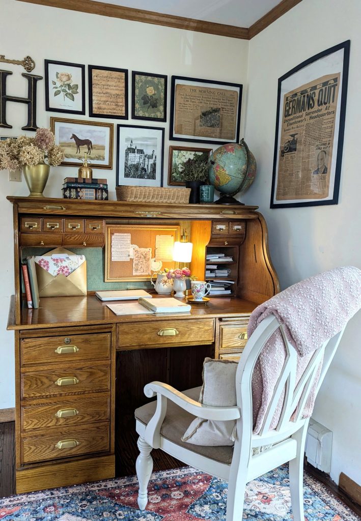 Quick and easy roll top desk makeover with contact paper