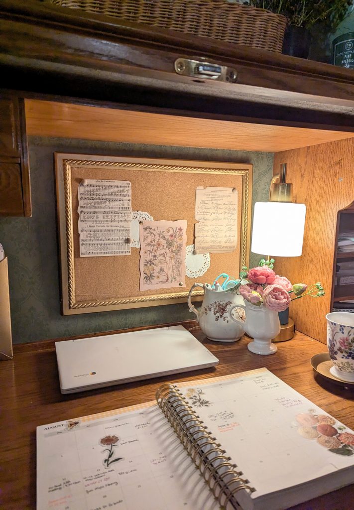 roll top desk makeover with contact paper, no painting!