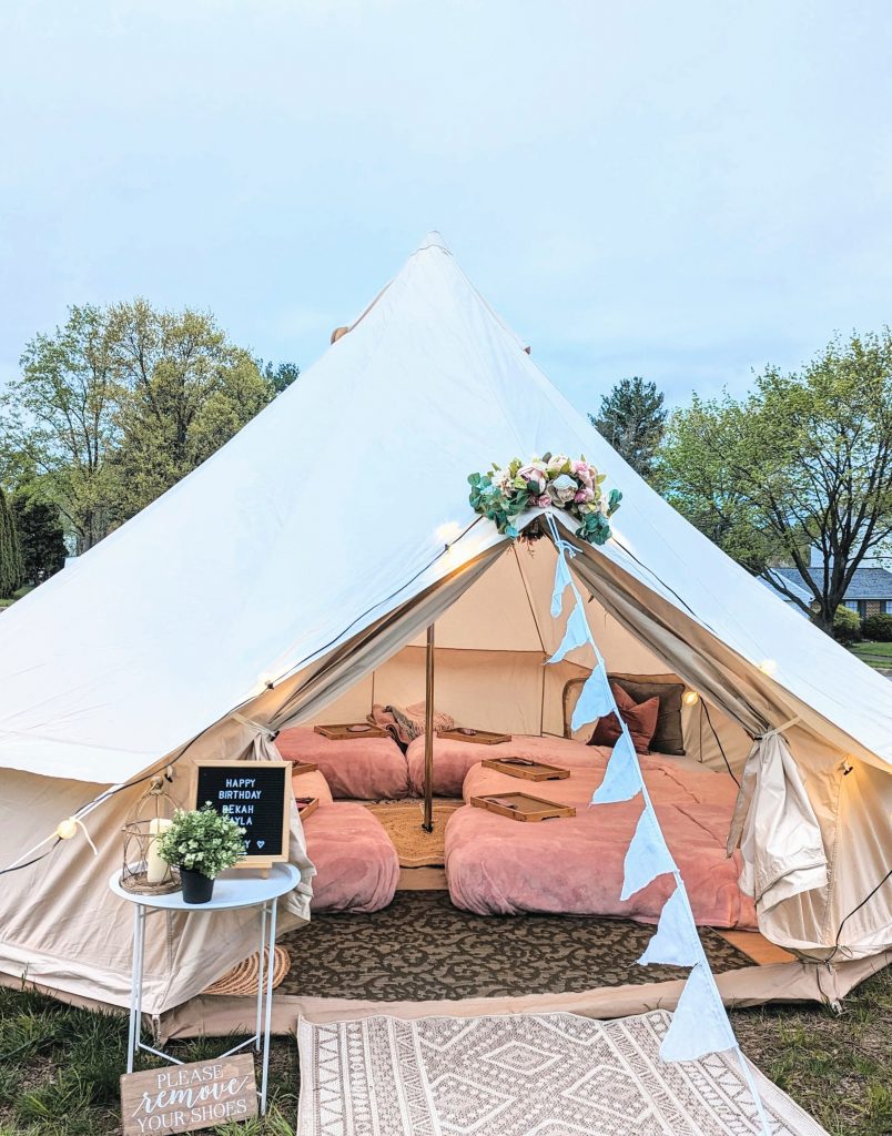 diy luxury outdoor glamping slumber party party, throw a luxury backyard camping party on a budget