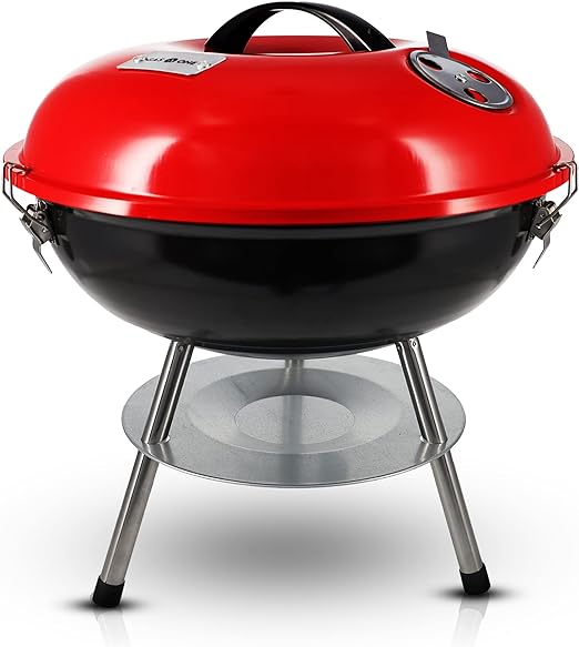 Portable red charcoal grill perfect for camping or outdoor adventures