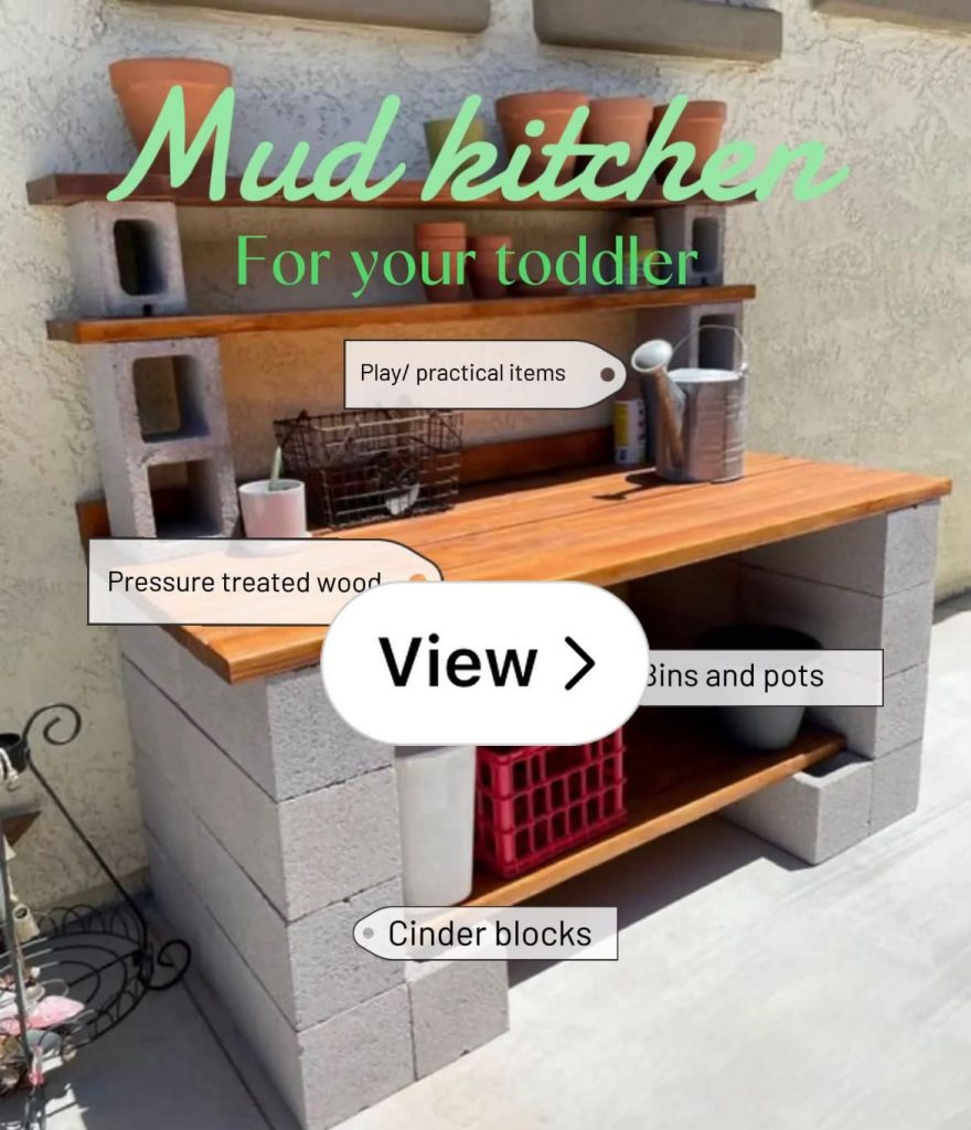 Mud kitchen ideas, diy with cinder blocks and wood