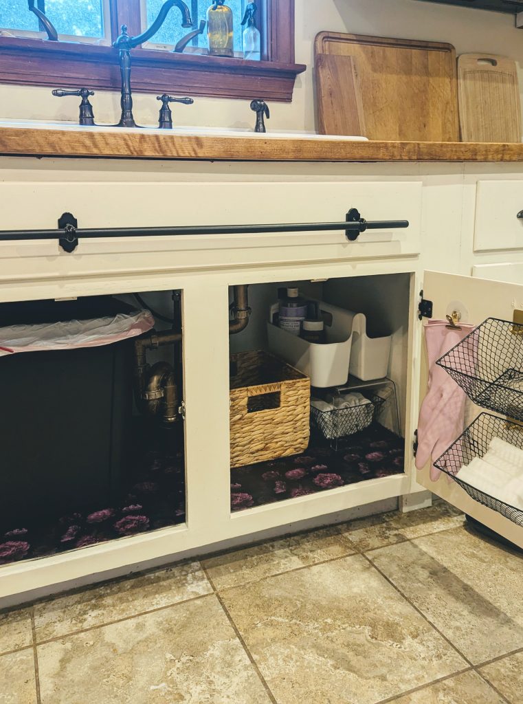 DIY under kitchen sink organization and makeover with dollar tree and budget organization finds
