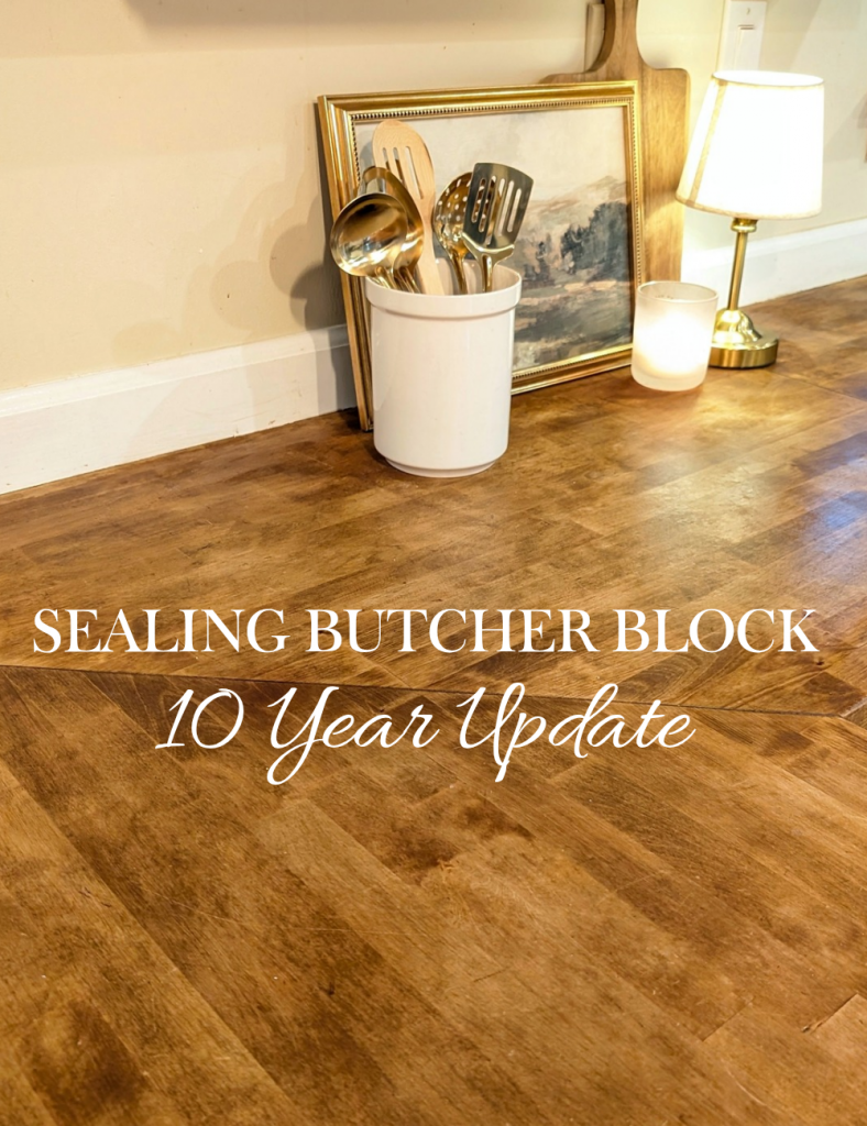 Butcher block countertops sealed with dark tung oil after 10 years of use